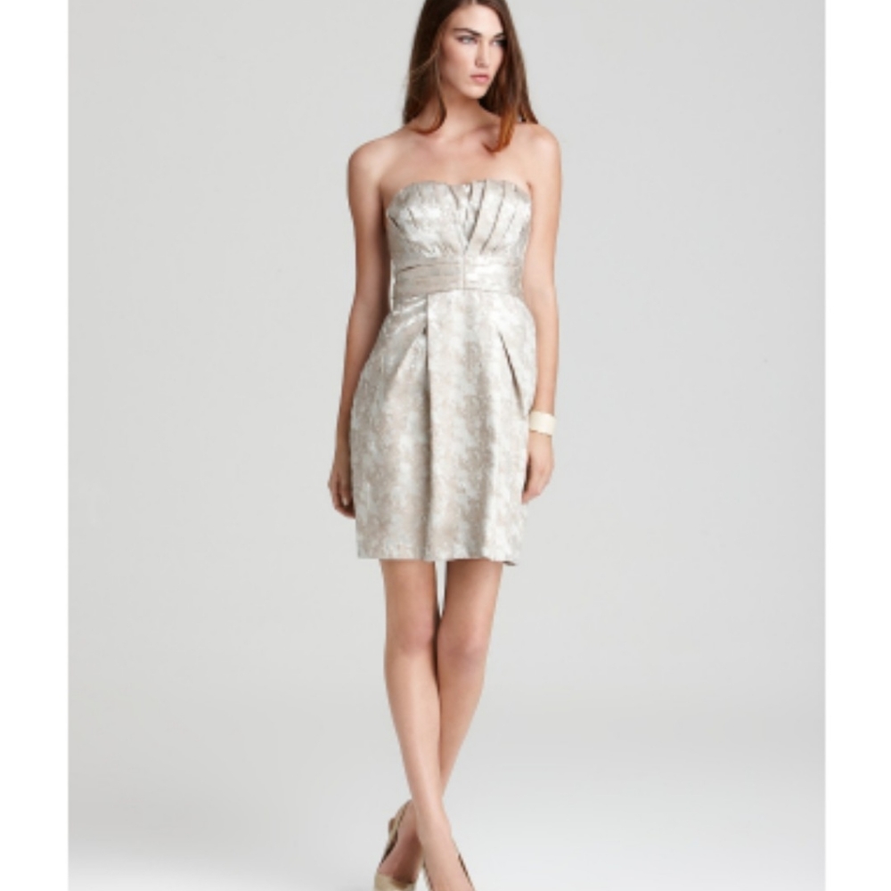 Max and Cleo Gold and cream cocktail dress.